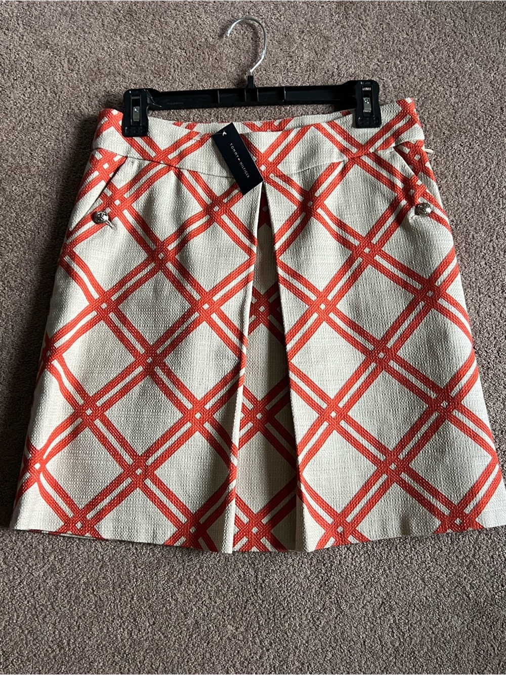 Tommy Hilfiger Cream and Orange Plaid A-Line Skirt